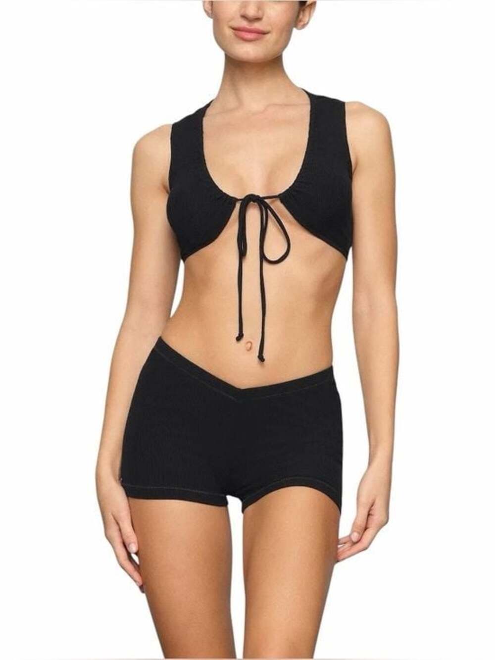 SKIMS Soft Lounge Tie Front Super Crop Top in Onyx Size Medium NWT